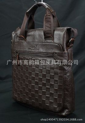 广州高韵箱包皮具工厂大量现货提供男士全牛皮单肩手提包Y7088-1#